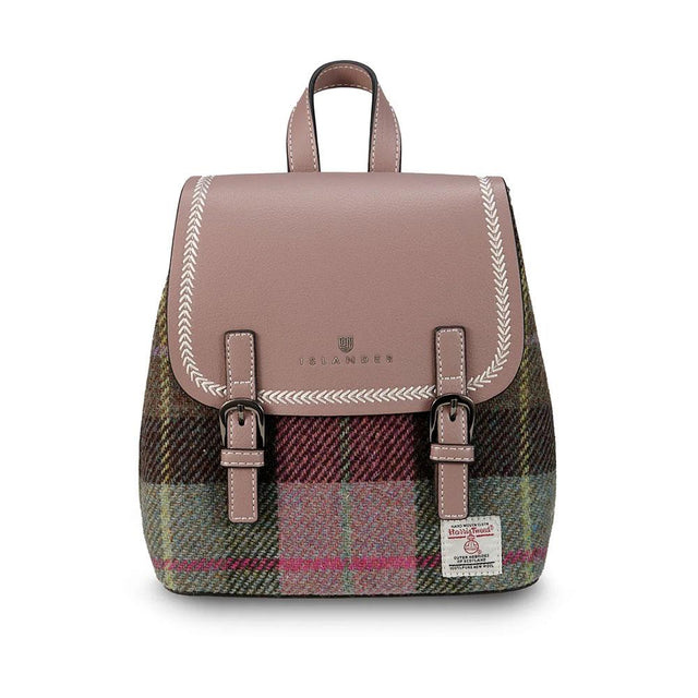 Harris Tweed Pink and Green Tartan Mini Jura Backpack