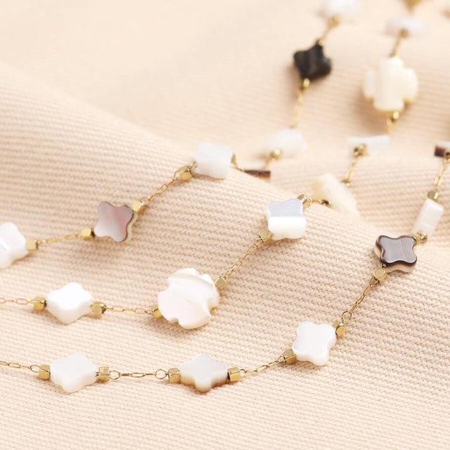 Shell Clover Layered Necklace in Gold Close Up