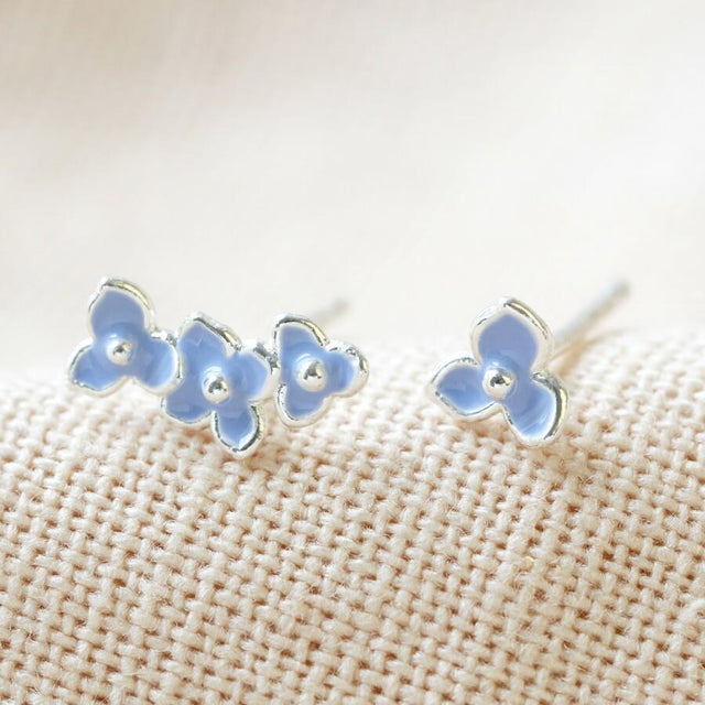 Forget Me Not Flower Earrings in Blue and Silver