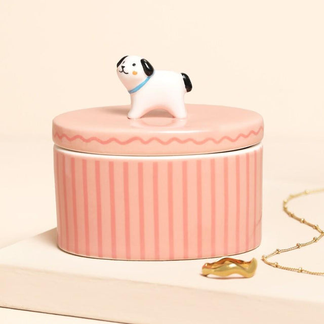 Pink Oval Dog Trinket Pot