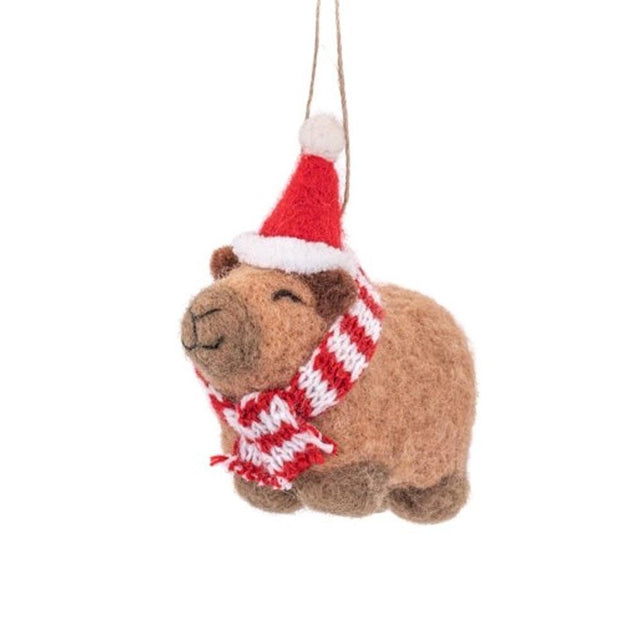 Capybara with Santa Hat Felt Hanging Decoration