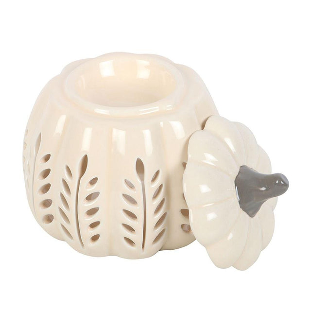 Cream Pumpkin Oil Burner and Wax Warmer with Lid