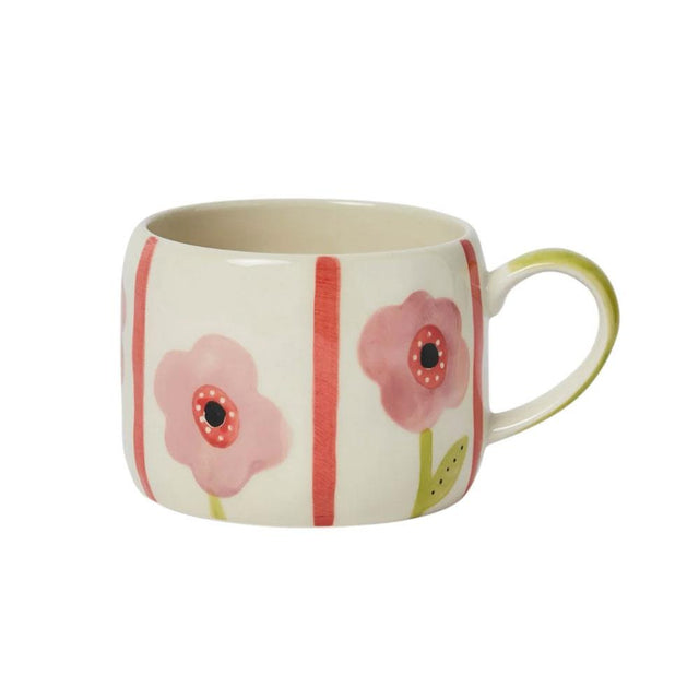 Mauve Flower and Stripes Stoneware Mug Close Up