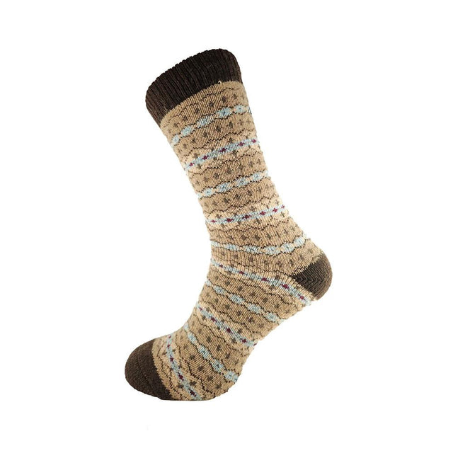 Beige Tone Fairisle Wool Blend Men's Socks