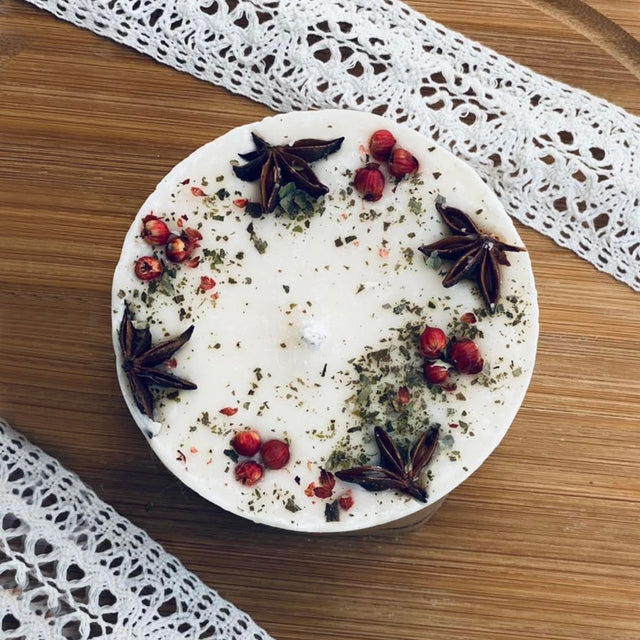 Medium Cinnamon Pillar Candle with Star Anise & Red Berries