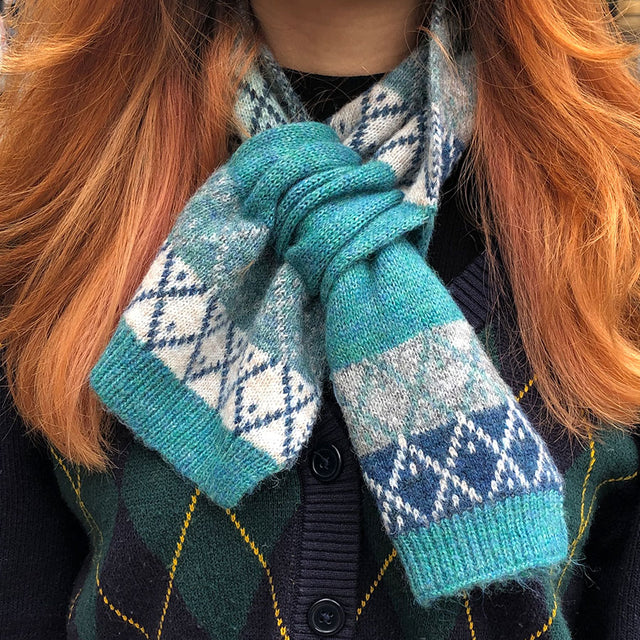 Blue Diamond Knit Pull Through Scarf Pom Boutique