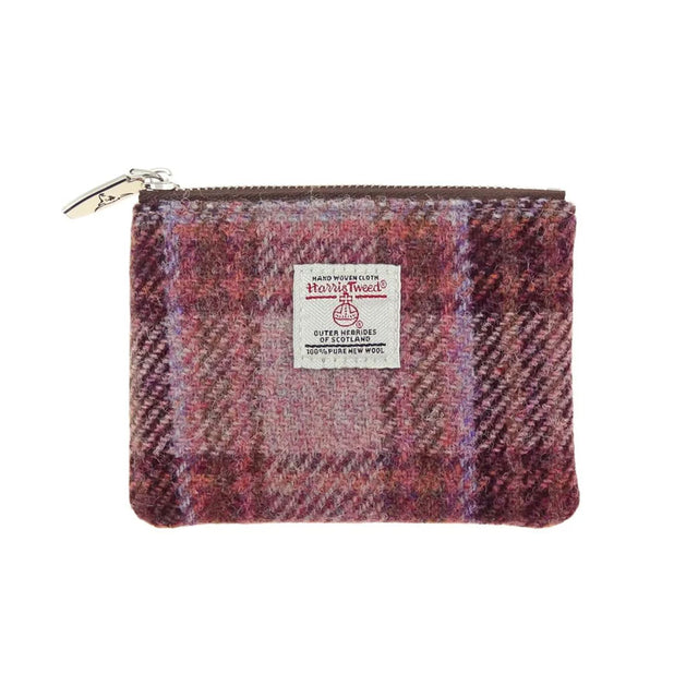 Harris Tweed Pink & Burgundy Check Eriskay Small Zip Pouch