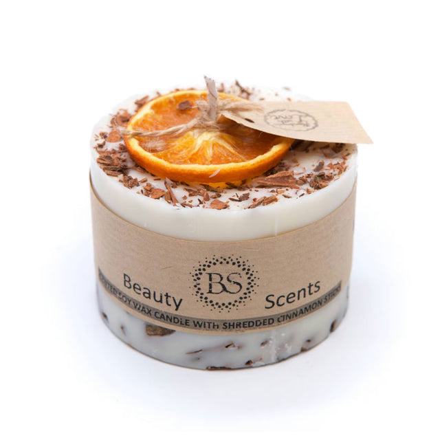 Small Cinnamon & Orange Pillar Candle Close Up