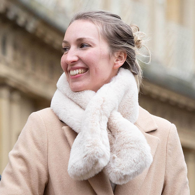 Cream Soft Faux Fur Pull Through Scarf Pom Boutique