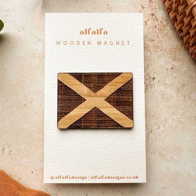 Scotland Flag Wood Magnet on Backing Card