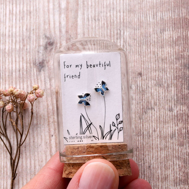 For My Friend Blue Enamel Butterfly Earrings