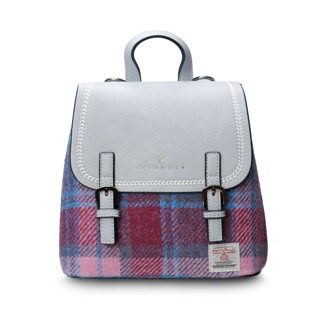 Mini Jura Backpack in Pink and Blue Tartan Harris Tweed