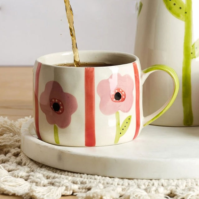 Mauve Flower and Stripes Stoneware Mug