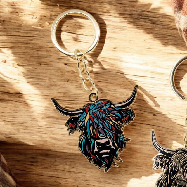 Heilan Coo Enamel Keyring  Multi Coloured