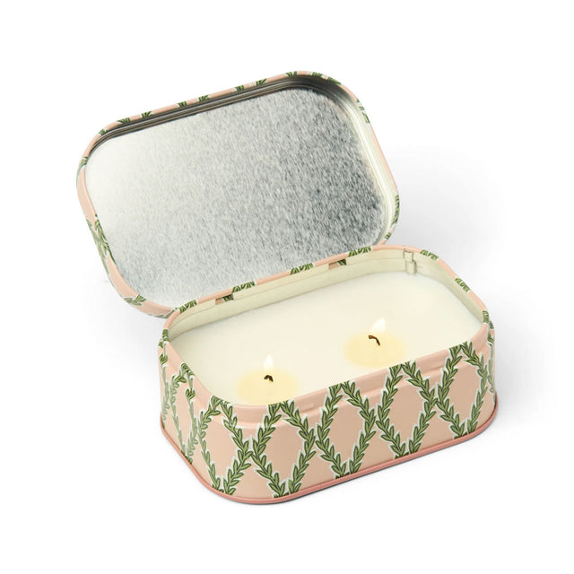 Yuzu Woods Pink & Green Printed Tin Candle Open Tin