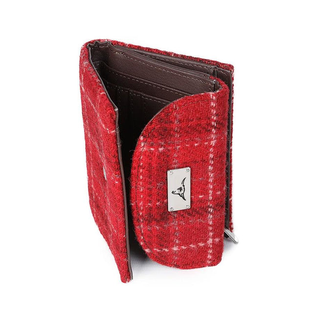 Glen Appin Harris Tweed Jura Short Wallet in Red Check Side Facing