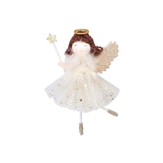 Gold Dark Haired Angel Hanging Decoration Close Up