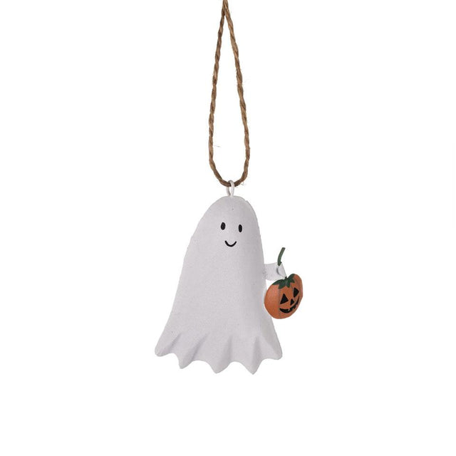Shoeless Joe Ghost with Pumpkin Metal Hanging Decoration