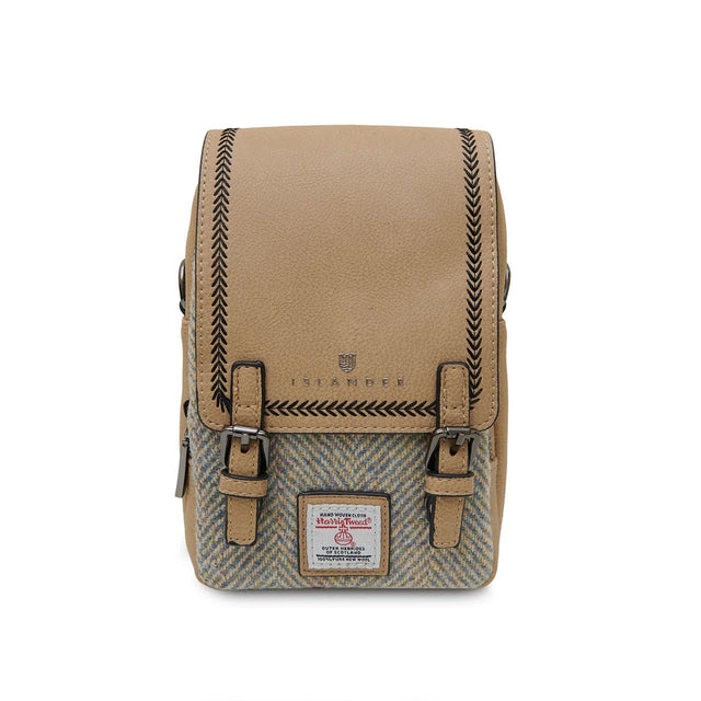 Harris Tweed Blue and Cream Herringbone Cross Body Bag Close Up