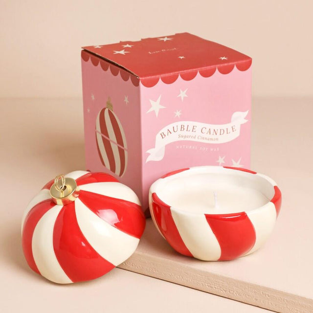 Candy Cane Stripe Cinnamon Bauble Candle with Gift Box