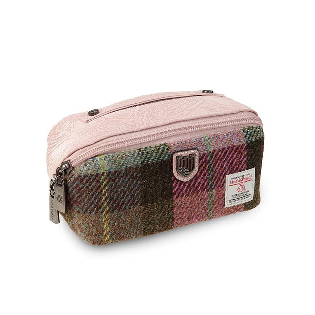 Harris Tweed Pink and Green Tartan Mini Wash Bag