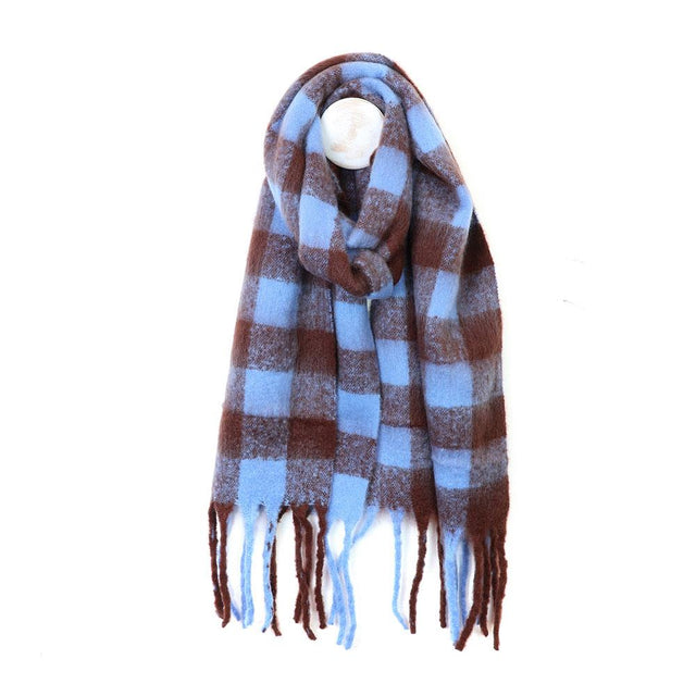 Brown and Blue Cosy Check Scarf
