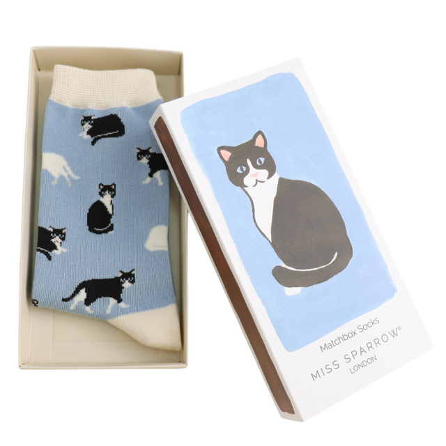 Black & White Cat Women's Socks in Matchbox