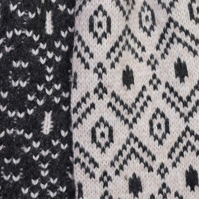 Cream and Black Geometric Pattern Men's Knit Scarf