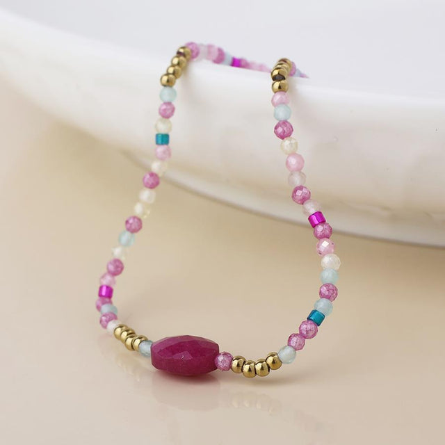 Gold and Purple Bead Necklace Close Up