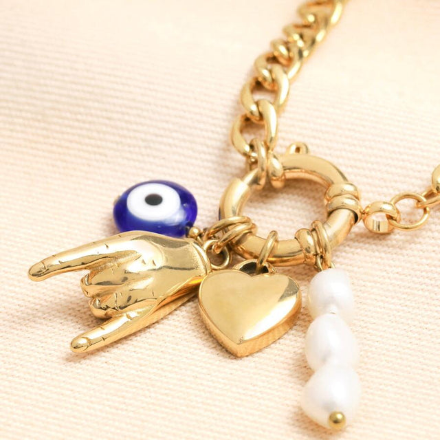 Chunky Charm Necklace in Gold Close Up