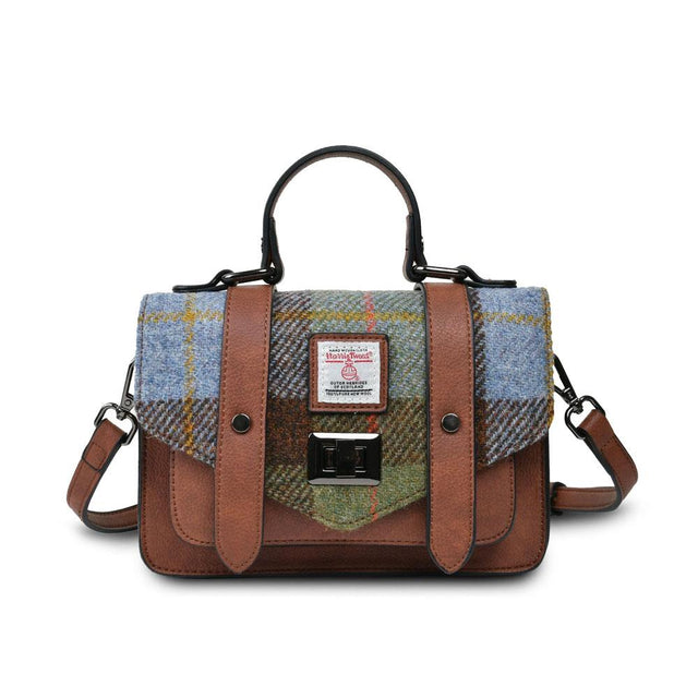 Chestnut and Blue Tartan Harris Tweed Mini Satchel