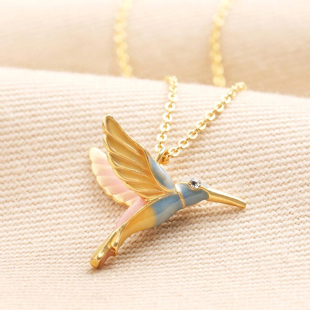 Hummingbird Pendant Necklace in Gold