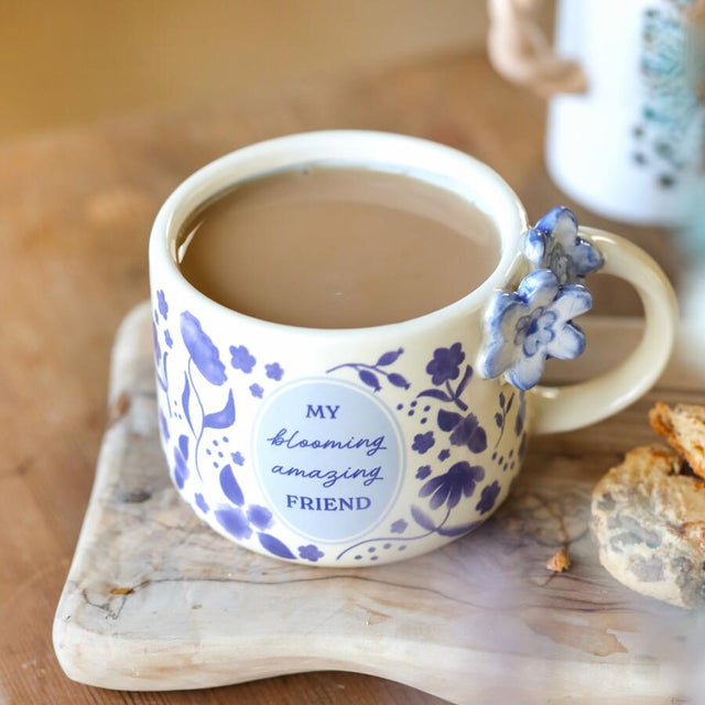 Amazing Friend Blue Wildflower Blooming Ceramic Mug