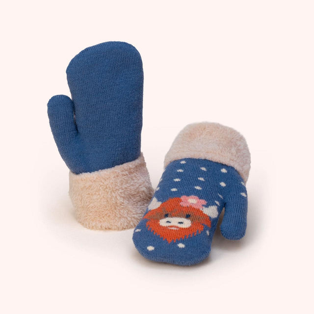 Navy Highland Cow Kid's Mittens