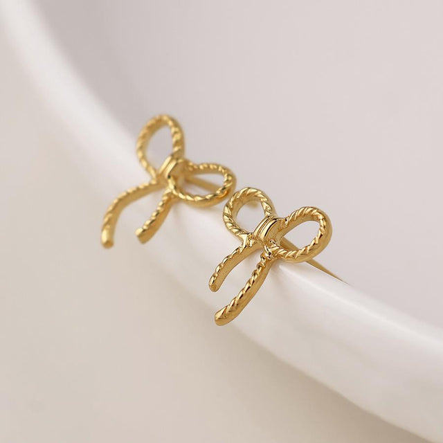 Gold Twist Bow Stud Earrings