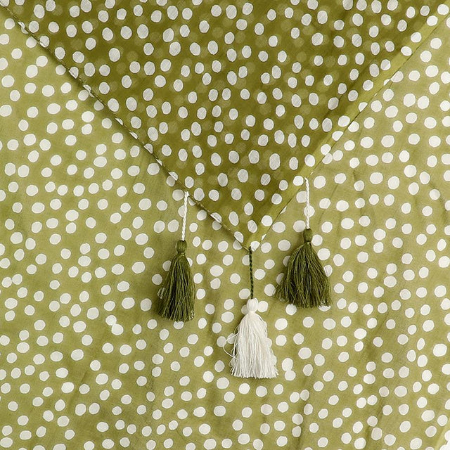Olive Green Polka Dot Print Organic Cotton Scarf Close Up