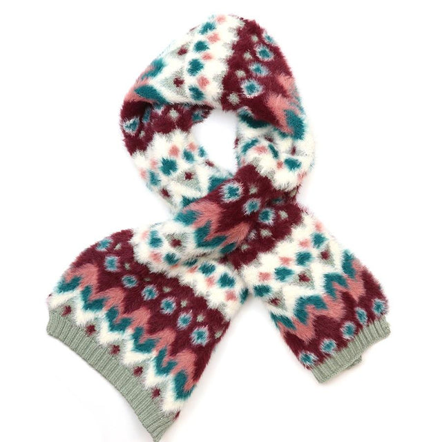 Pastel Blue and Wine Patterned Fluffy Pull Through Scarf
