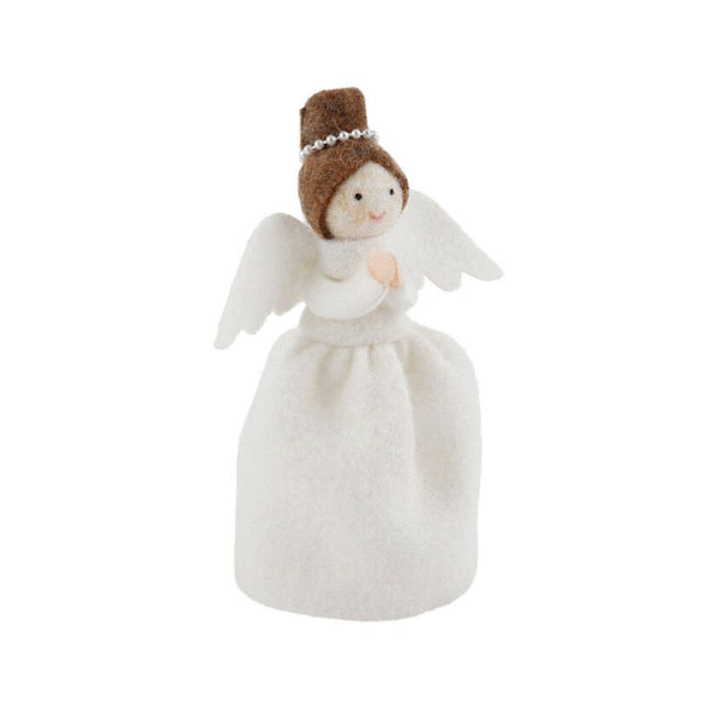 Christmas Dark Haired Angel Felt Tree Topper Close Up