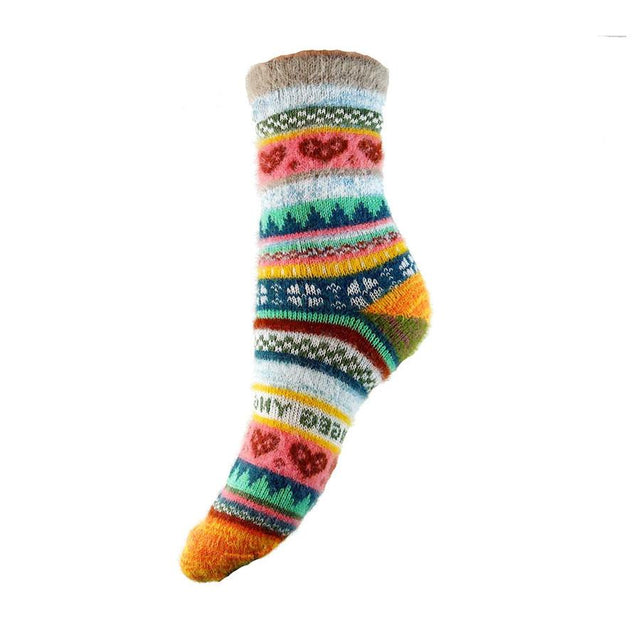 Multicoloured Red Heart on Pink Band Wool Blend Women's Socks