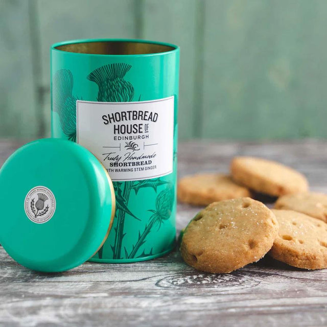 Stem Ginger Shortbread Rounds in Tin