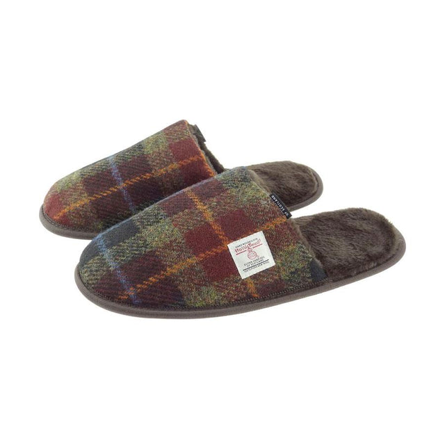 Harris Tweed Slippers in Rust Check