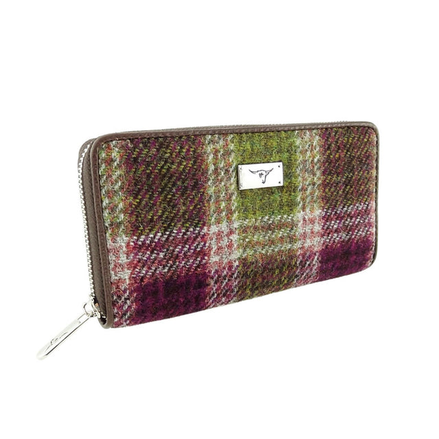 Heather Check Harris Tweed Staffa Long Zip Purse